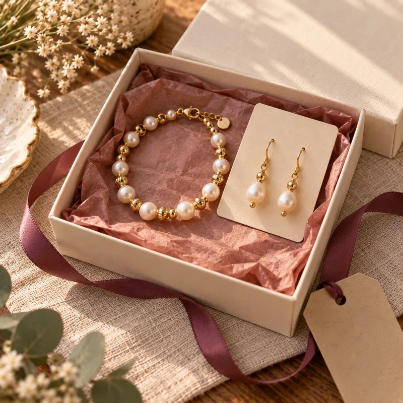 Coffret cadeau bracelet et boucles d'oreilles assortis dans une petite boîte